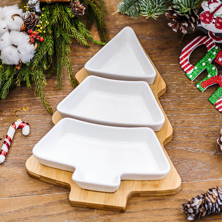 Elevate Your Holiday Gatherings with Our 4Pcs Christmas Tree Ceramic Plates