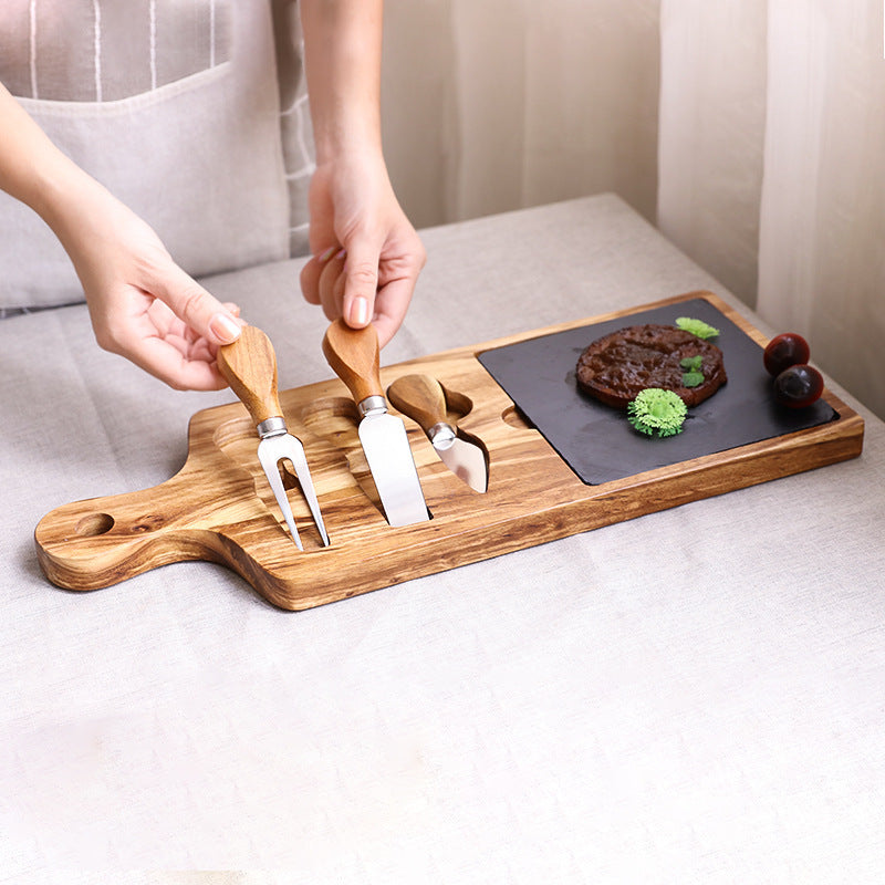 Wooden Serving And Cutting Board Set For Cheese And Meat Platter