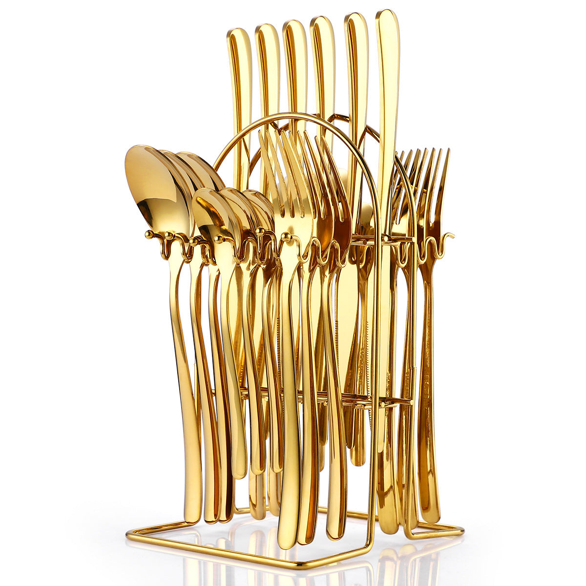 24 Piece Stainless Steel Cutlery Set With Storage Rack