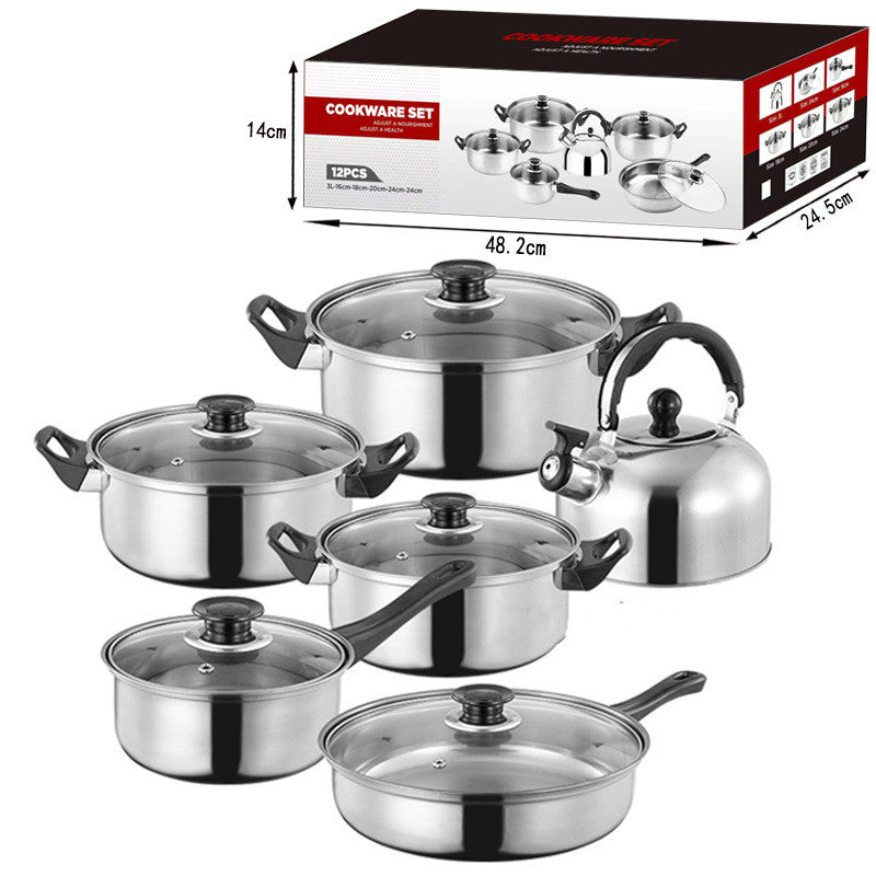 Stainless Steel Cookware Set With Pots Pan And Kettle For Kitchen Use