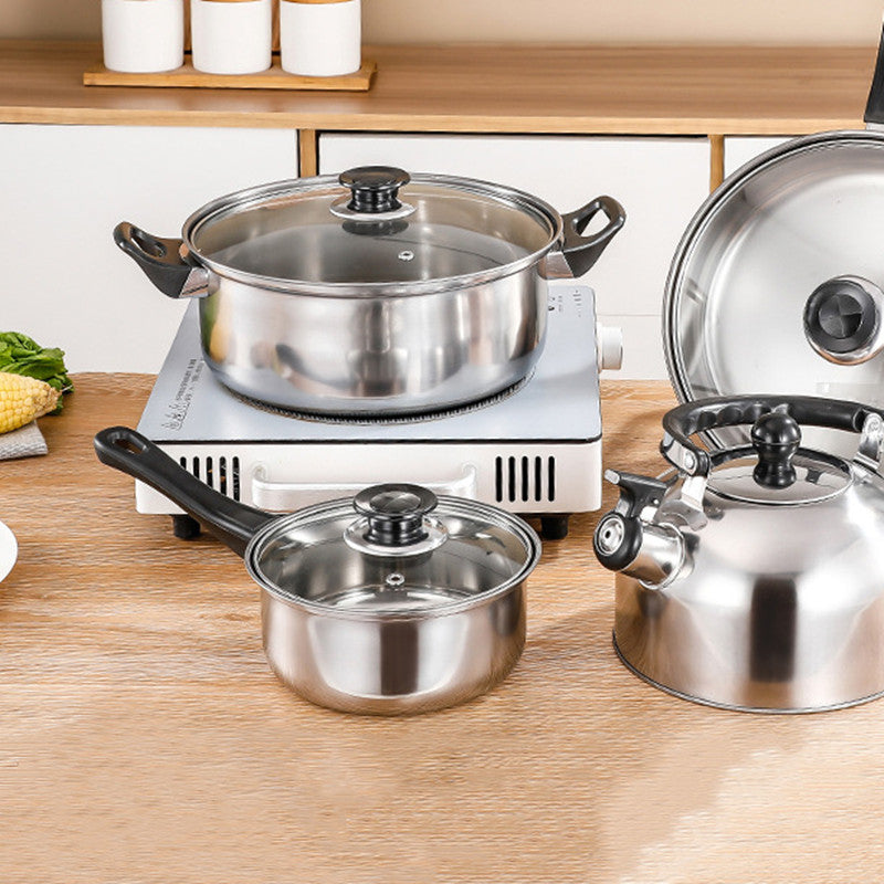 Stainless Steel Cookware Set With Pots Pan And Kettle For Kitchen Use