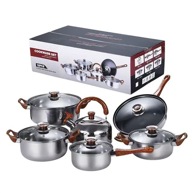 Stainless Steel Cookware Set With Pots Pan And Kettle For Kitchen Use