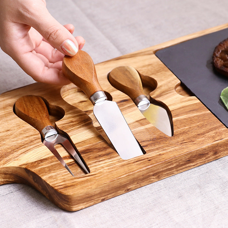 Wooden Serving And Cutting Board Set For Cheese And Meat Platter