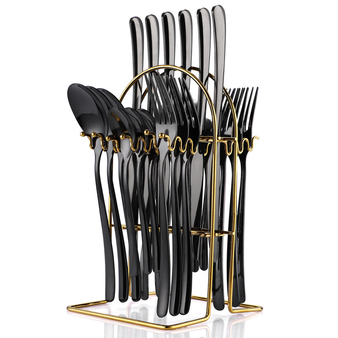24 Piece Stainless Steel Cutlery Set With Storage Rack