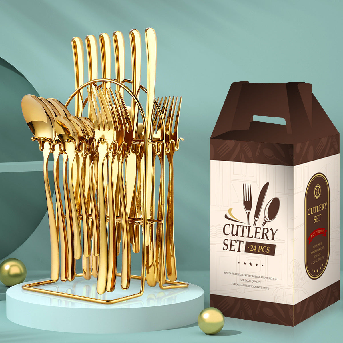 24 Piece Stainless Steel Cutlery Set With Storage Rack