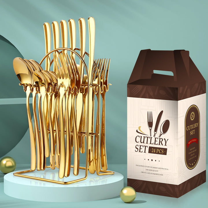24 Piece Stainless Steel Cutlery Set With Storage Rack