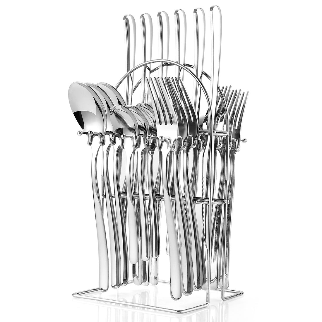 24 Piece Stainless Steel Cutlery Set With Storage Rack