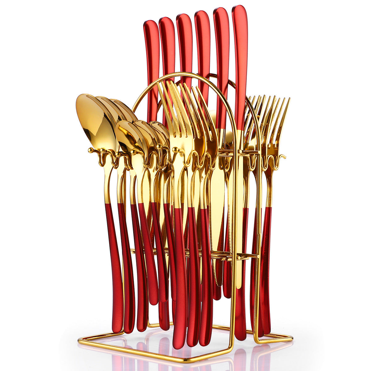 24 Piece Stainless Steel Cutlery Set With Storage Rack