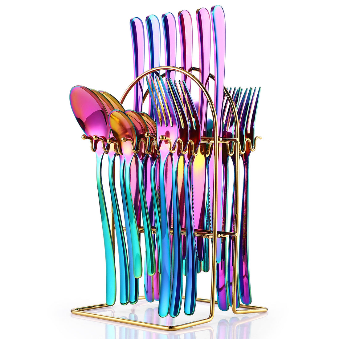 24 Piece Stainless Steel Cutlery Set With Storage Rack